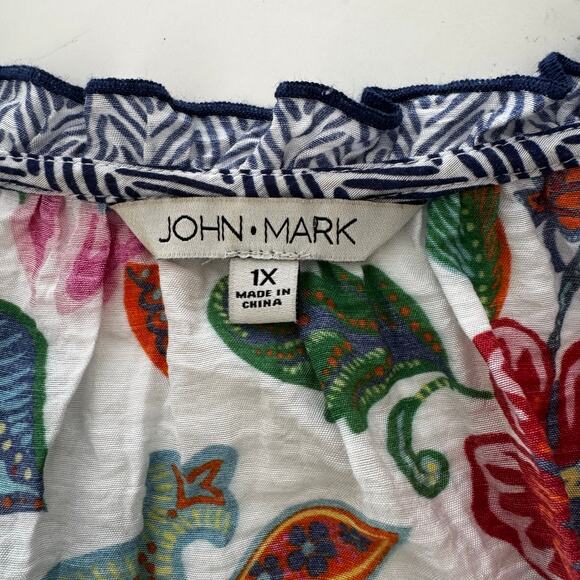 John Mark Floral Print Embroidery Top Tunic Peasant Blouuse Multi 3/4 Sleeves 1X - Picture 9 of 10